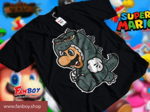 Playera Mario Godzilla con estampado gamer en algodón premium.