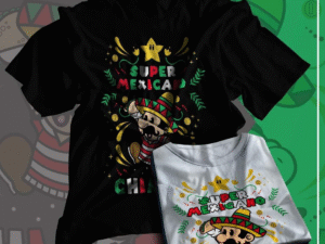 Playera Super Mexicano con Mario Bros vestido de mexicano.